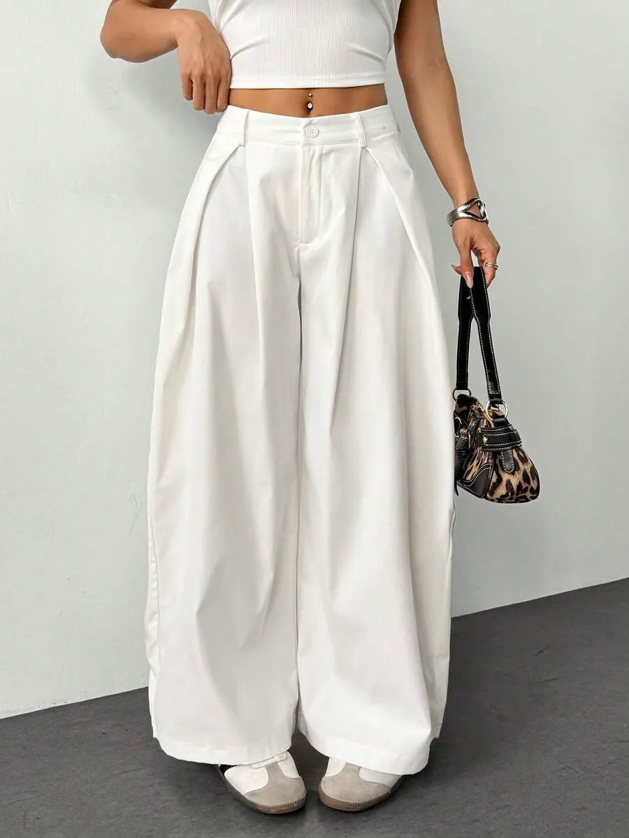Pantalón Palazzo Wide Leg de Tiro Alto con Pliegues