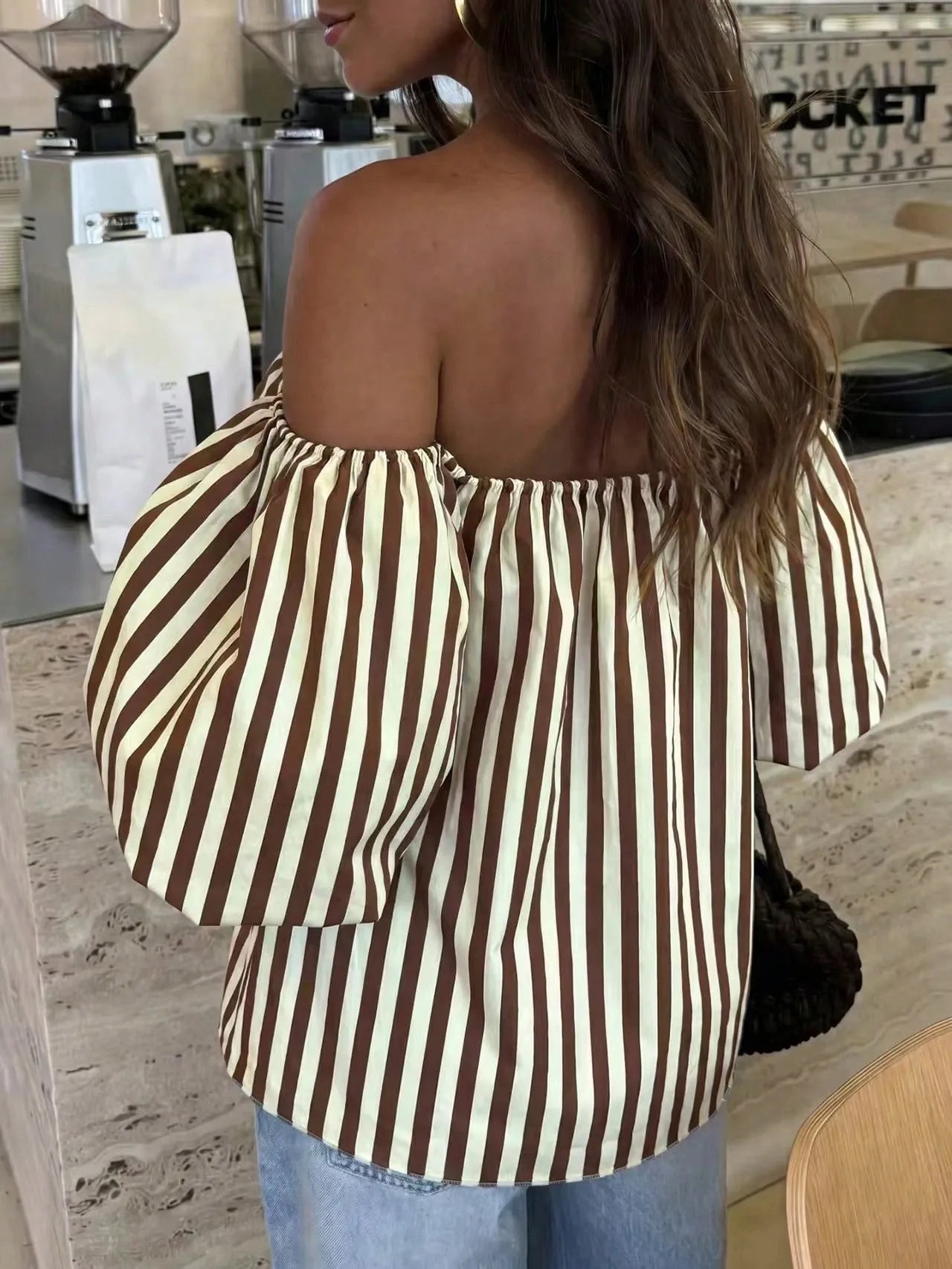 Blusa Bardot STRIPE — Off Shoulder Manga Globo