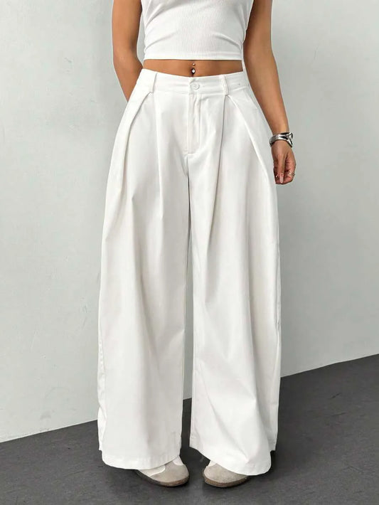 Pantalón Palazzo Wide Leg de Tiro Alto con Pliegues