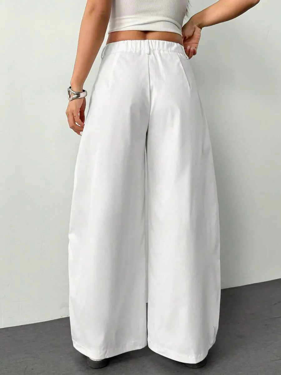 Pantalón Palazzo Wide Leg de Tiro Alto con Pliegues