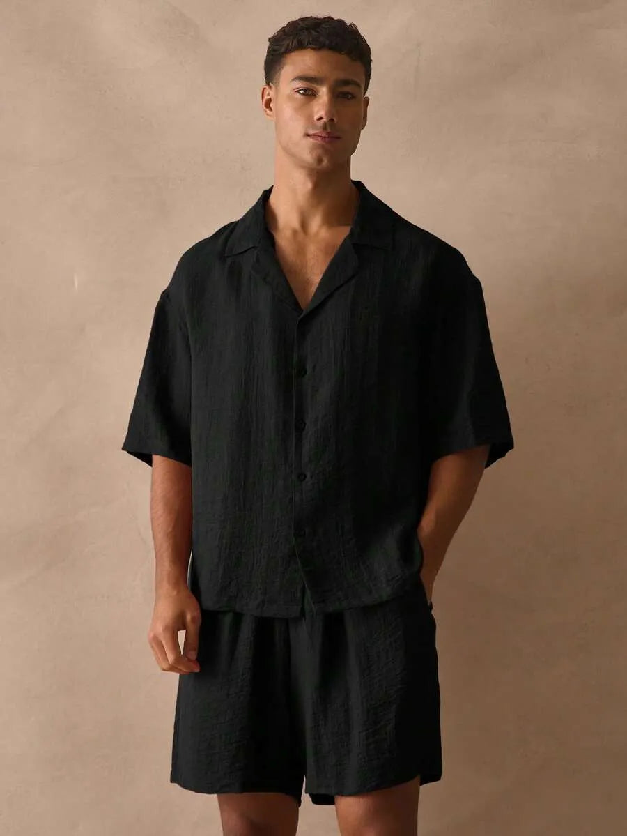 Conjunto Lino Arrugado BOLE — Camisa Cubana y Short