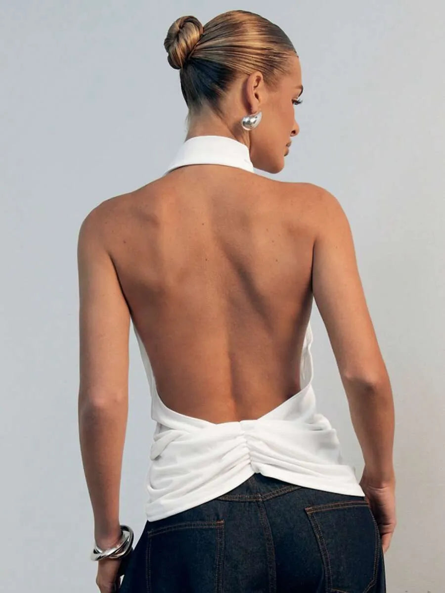 Hauture Top halter sin mangas con diseño asimétrico y espalda descubierta