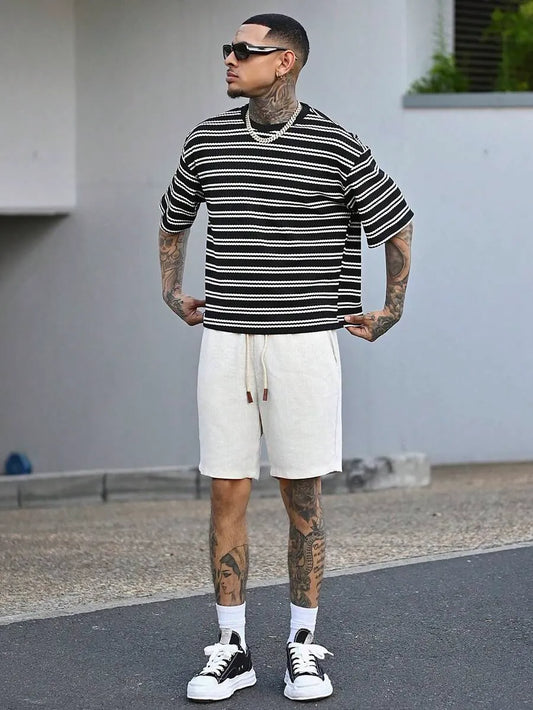 Look Urban STRIPE — Camiseta Rayas y Short Crema
