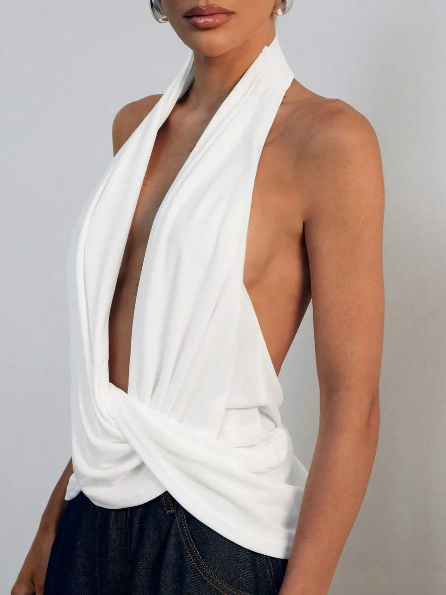 Hauture Top halter sin mangas con diseño asimétrico y espalda descubierta