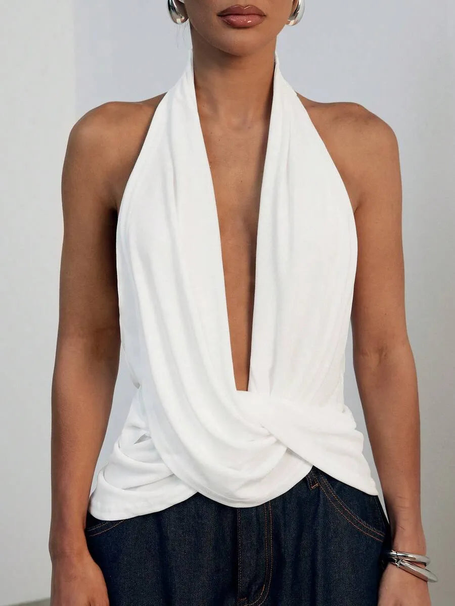 Hauture Top halter sin mangas con diseño asimétrico y espalda descubierta