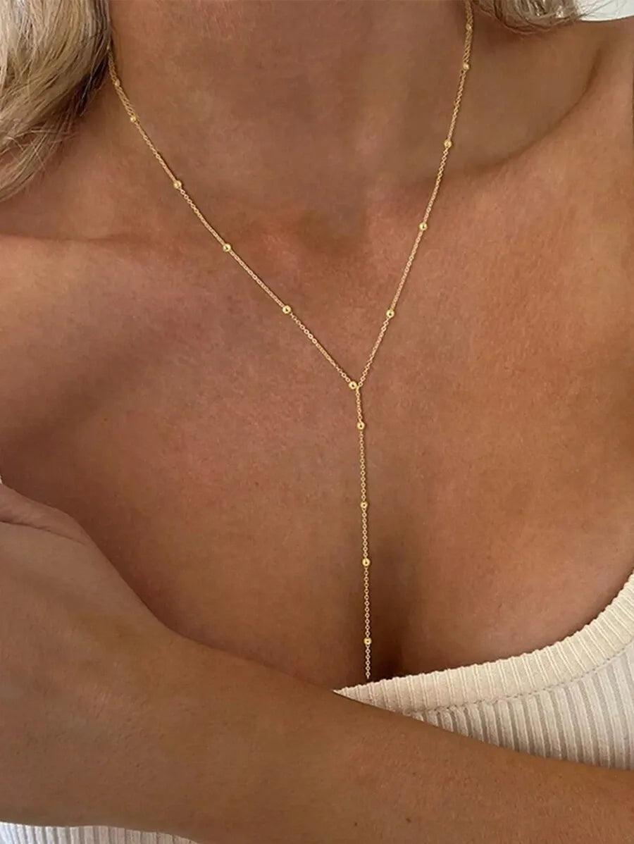 Collar Lariat DROPS — Cadena Fina Dorada en Y