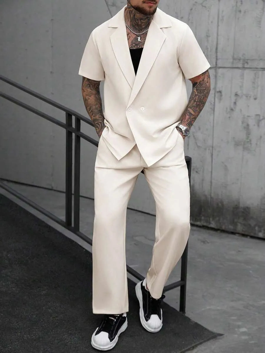 Conjunto Blazer CREMA — Americana Manga Corta y Pantalón