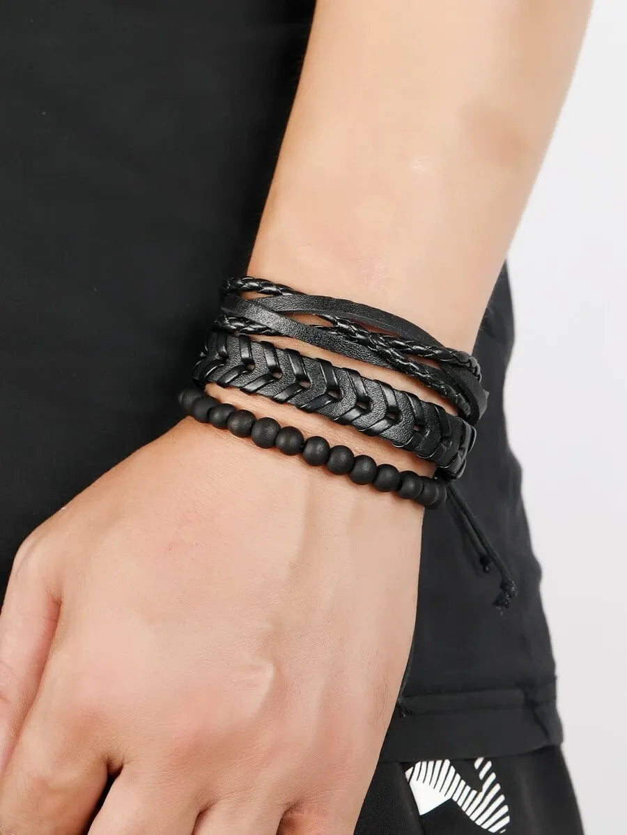 Pulsera de Cuero Trenzado LEATHER — Cierre Magnético Acero