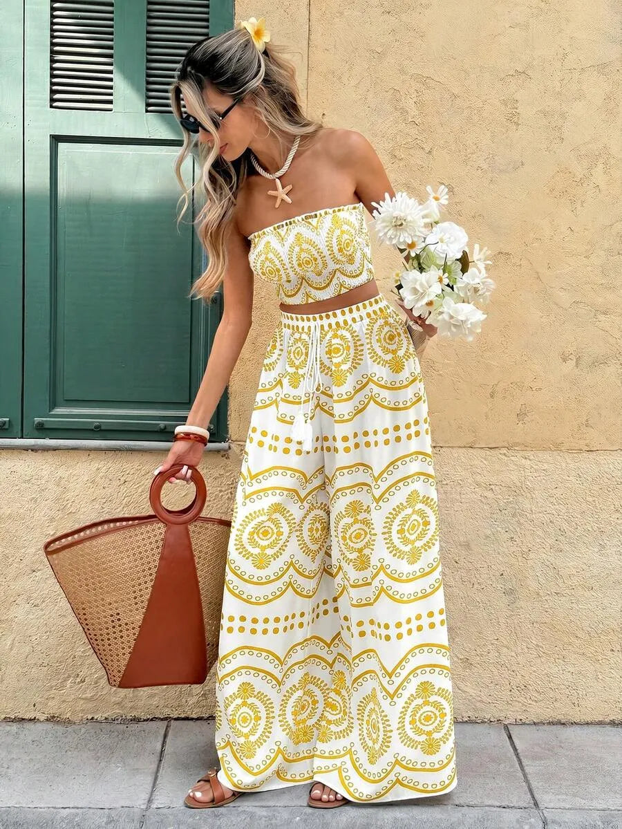 Look Boho Mediterránea — Blusa Floral + Palazzo + Cuña