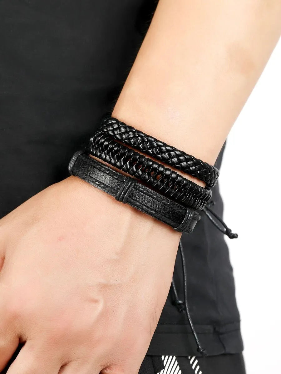 Pulsera de Cuero Trenzado LEATHER — Cierre Magnético Acero