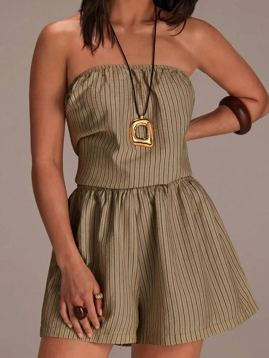 Set Bandeau y Short STRIPE — Rayas Verticales Oliva