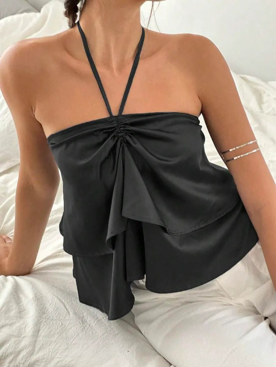 Top Halter SATIN BOW — Nudo Drapeado