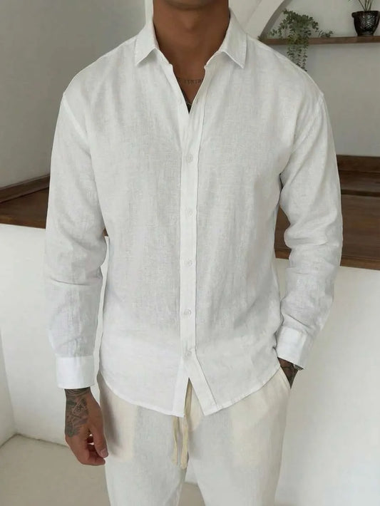 Camisa Lino BLANCO — Manga Larga Slim