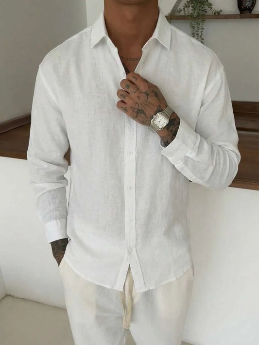 Camisa Lino BLANCO — Manga Larga Slim