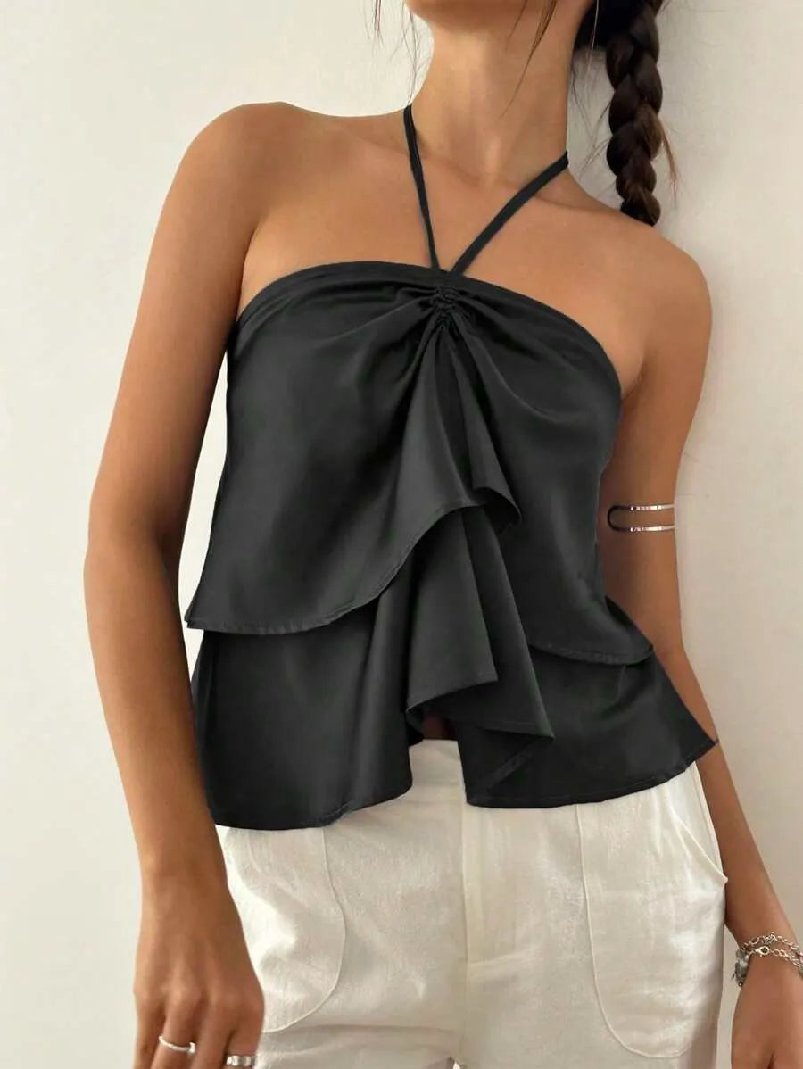 Top Halter SATIN BOW — Nudo Drapeado