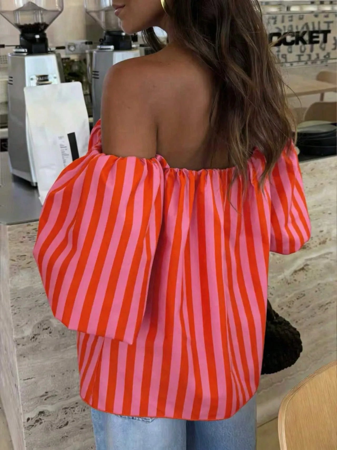 Blusa Bardot STRIPE — Off Shoulder Manga Globo