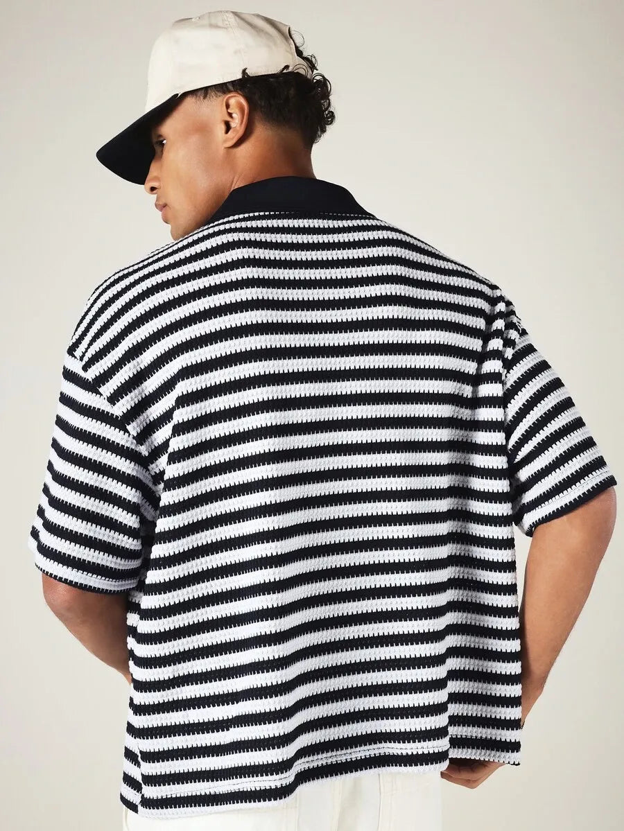 Polo Crochet NAVY STRIPE — Calado Marinero