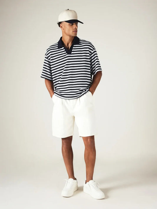 Polo Crochet NAVY STRIPE — Calado Marinero