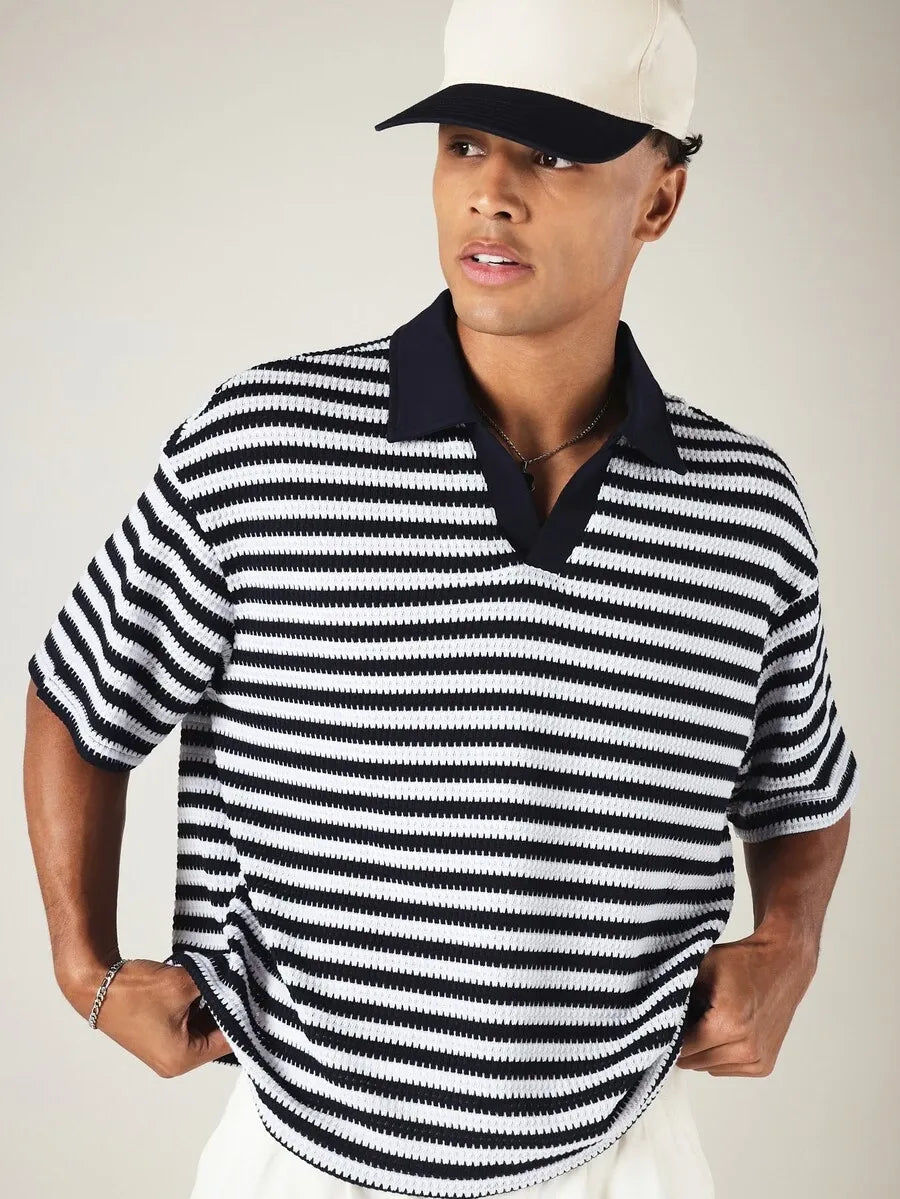 Polo Crochet NAVY STRIPE — Calado Marinero