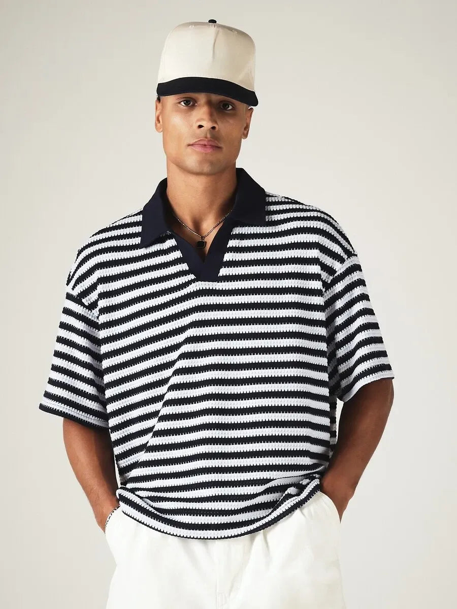 Polo Crochet NAVY STRIPE — Calado Marinero