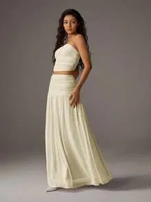 Set Drapeado ECRU — Top Bandeau y Falda Maxi