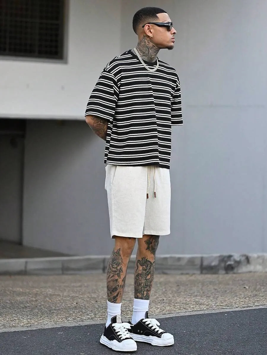 Look Urban STRIPE — Camiseta Rayas y Short Crema