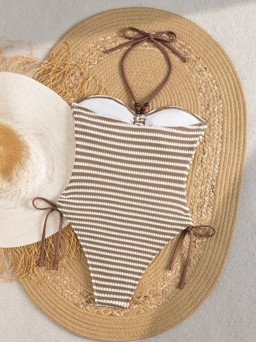 Bañador Bandeau STRIPE — Rayas Marrón y Blanco