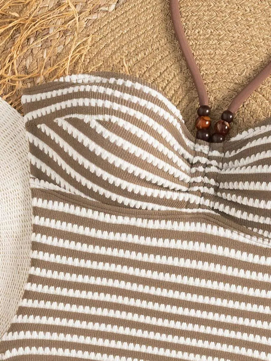 Bañador Bandeau STRIPE — Rayas Marrón y Blanco