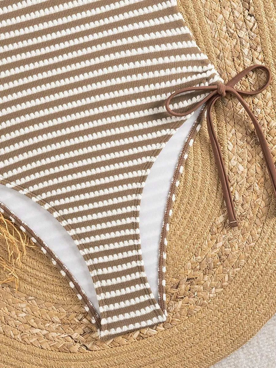 Bañador Bandeau STRIPE — Rayas Marrón y Blanco