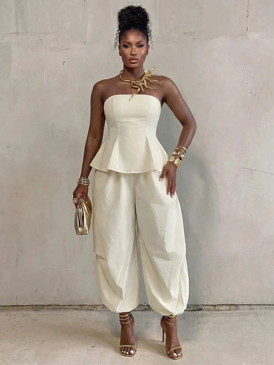 BamGlimmer Conjunto casual de 2 piezas para mujer con top bandeau