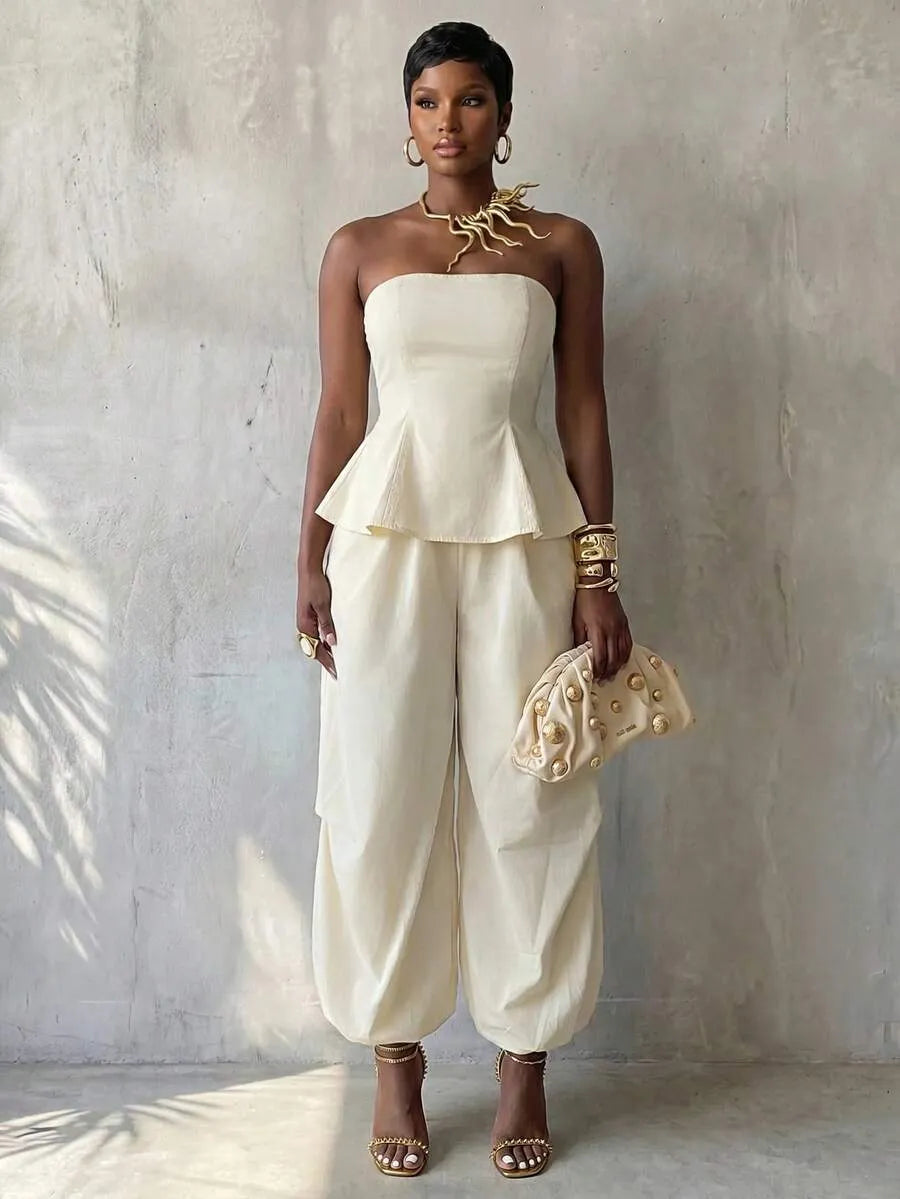 BamGlimmer Conjunto casual de 2 piezas para mujer con top bandeau