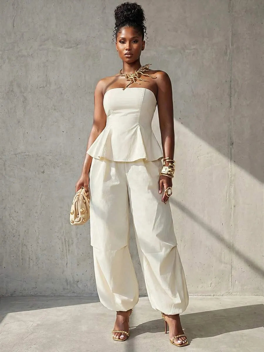 BamGlimmer Conjunto casual de 2 piezas para mujer con top bandeau