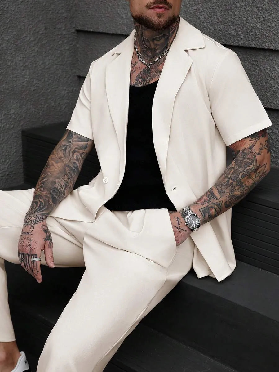 Conjunto Blazer CREMA — Americana Manga Corta y Pantalón