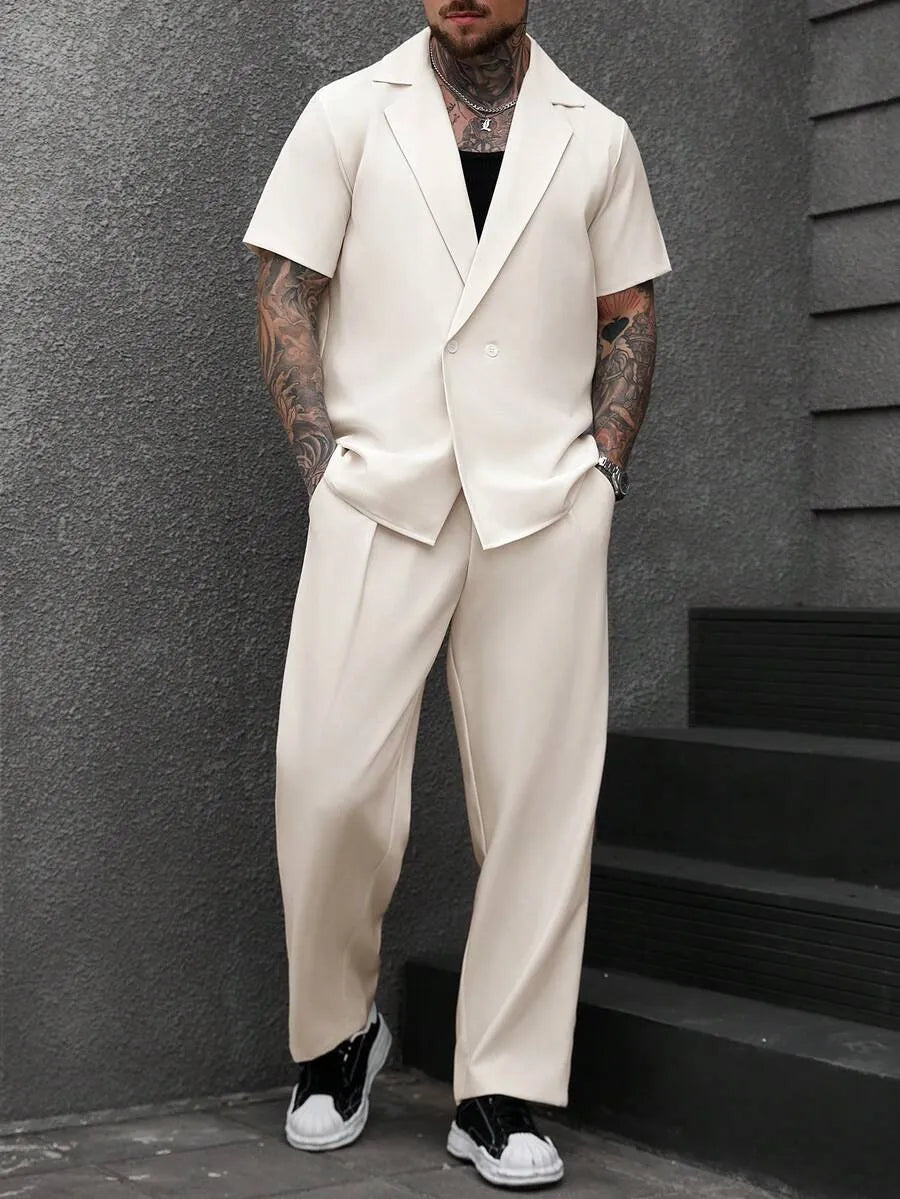 Conjunto Blazer CREMA — Americana Manga Corta y Pantalón