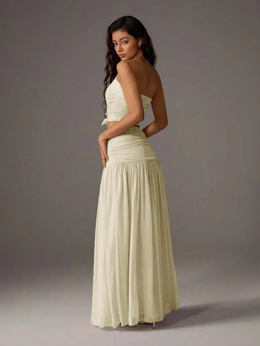 Set Drapeado ECRU — Top Bandeau y Falda Maxi