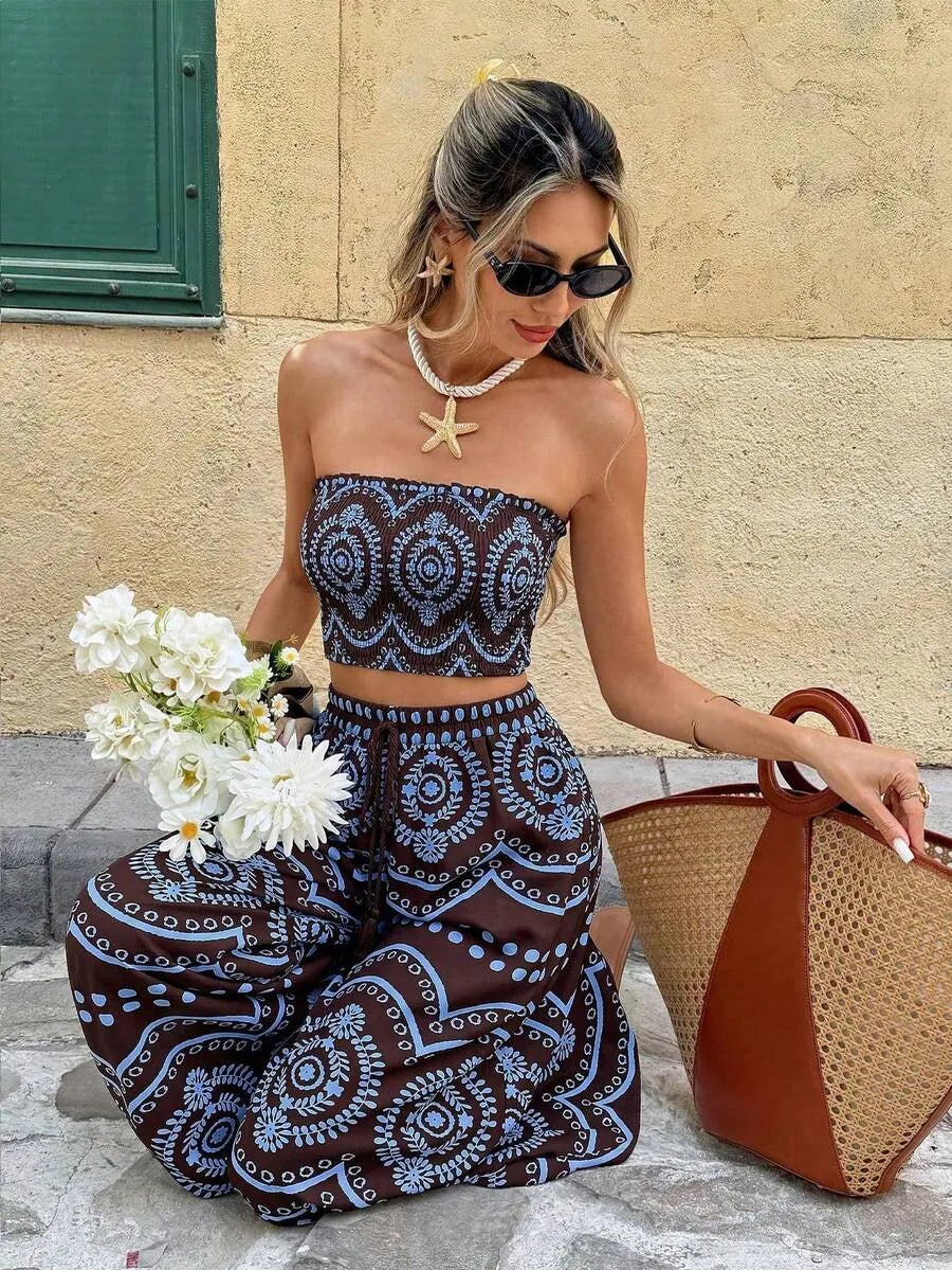 Look Boho Mediterránea — Blusa Floral + Palazzo + Cuña