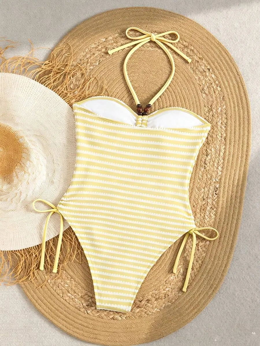 Bañador Bandeau STRIPE — Rayas Marrón y Blanco
