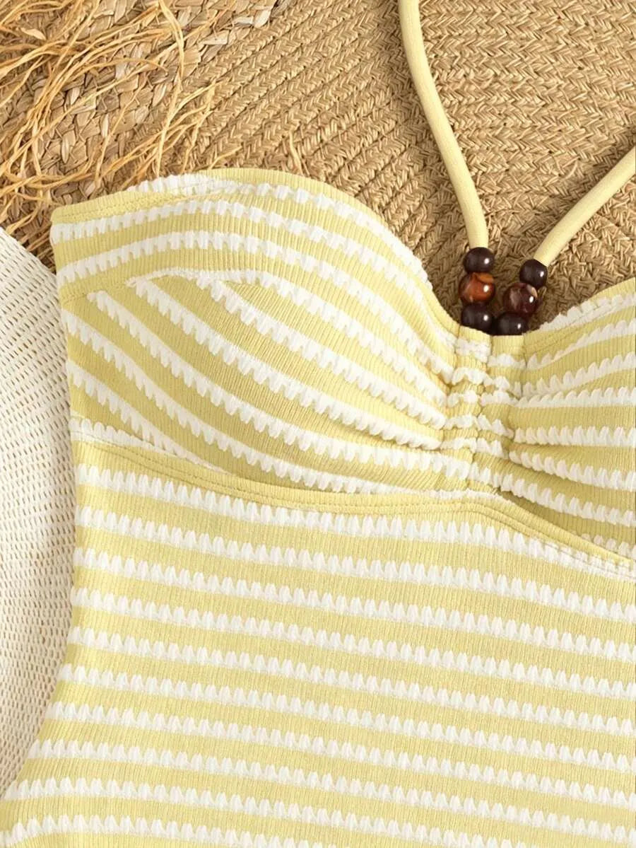 Bañador Bandeau STRIPE — Rayas Marrón y Blanco
