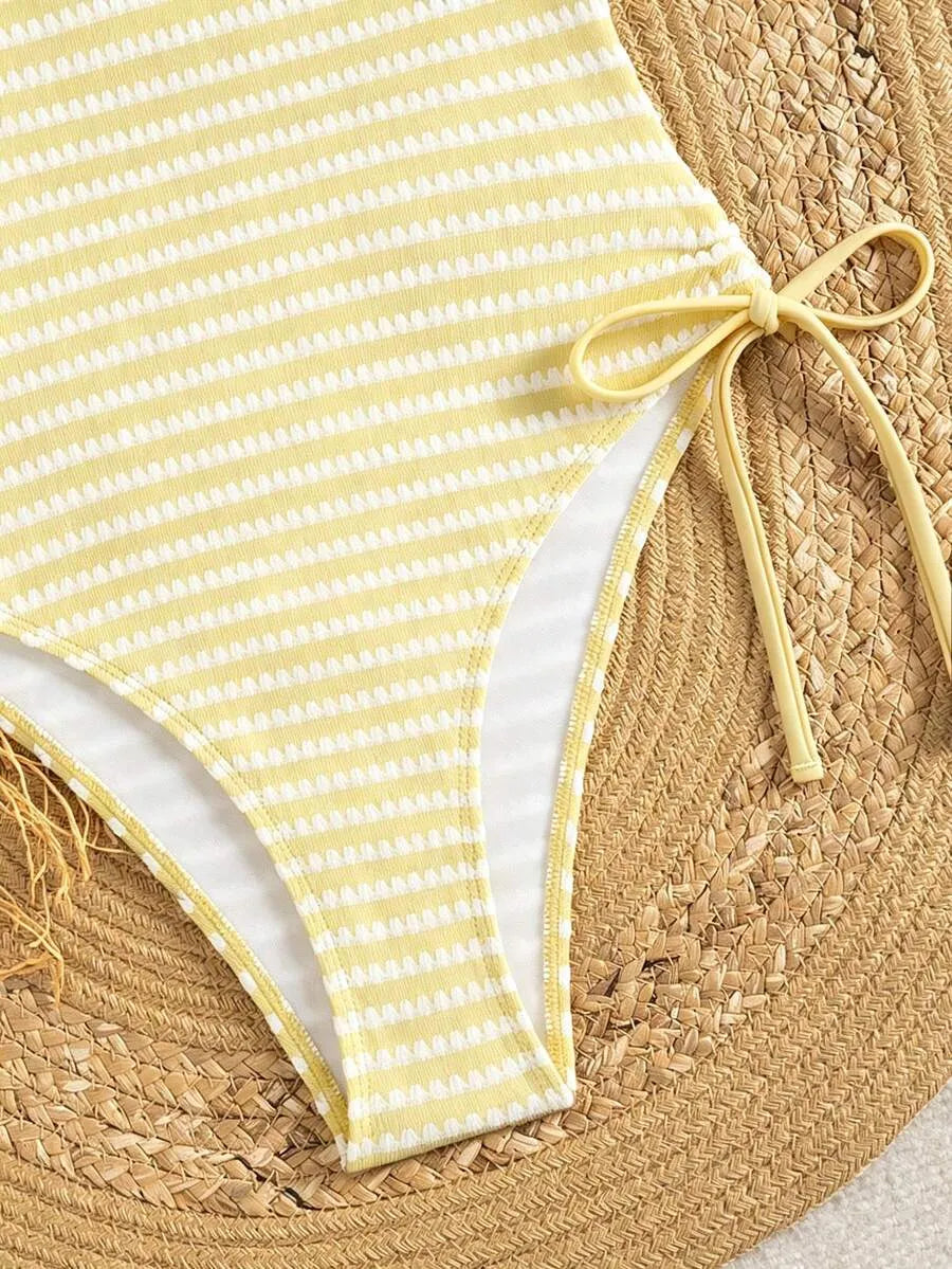 Bañador Bandeau STRIPE — Rayas Marrón y Blanco
