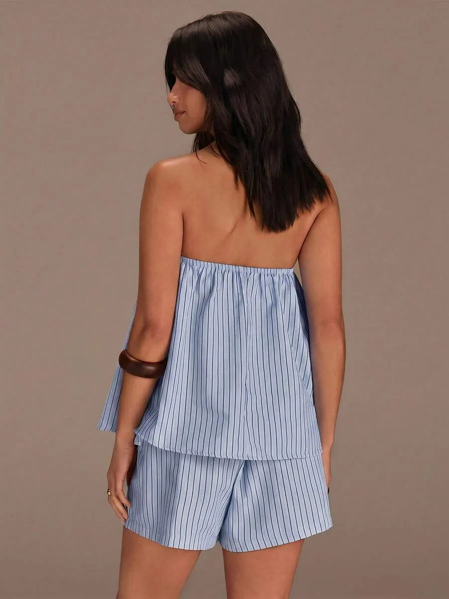 Set Bandeau y Short STRIPE — Rayas Verticales Oliva