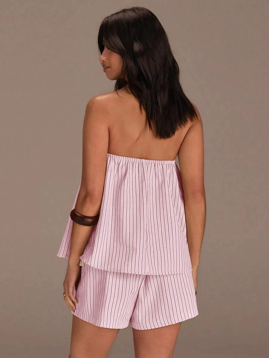 Set Bandeau y Short STRIPE — Rayas Verticales Oliva