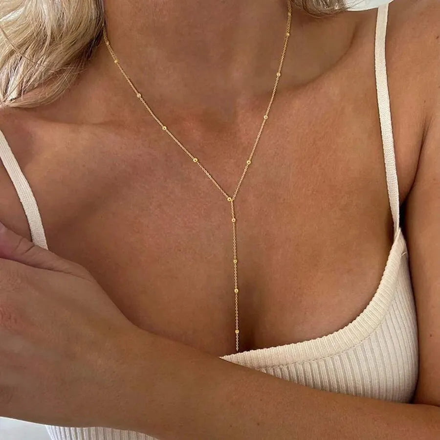 Collar Lariat DROPS — Cadena Fina Dorada en Y