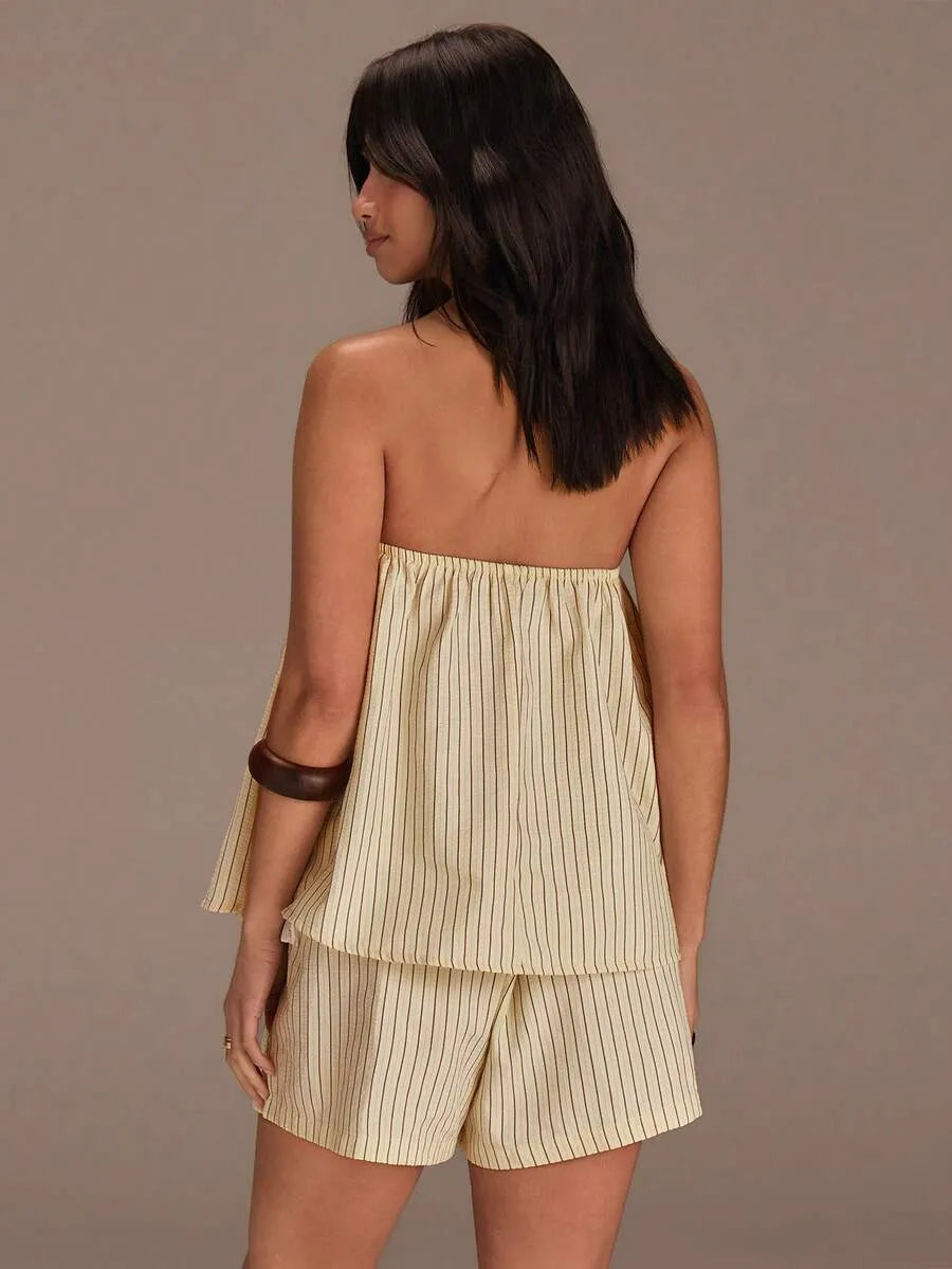 Set Bandeau y Short STRIPE — Rayas Verticales Oliva