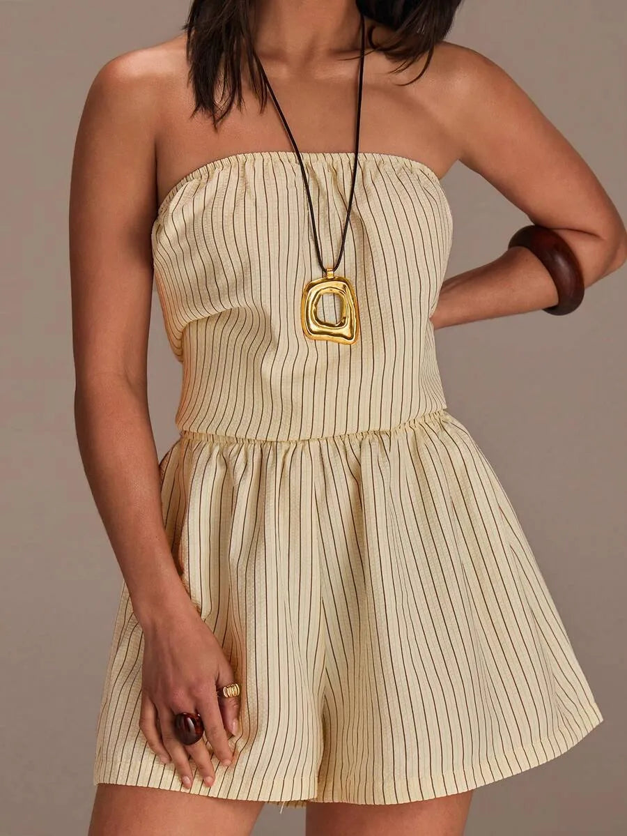 Set Bandeau y Short STRIPE — Rayas Verticales Oliva