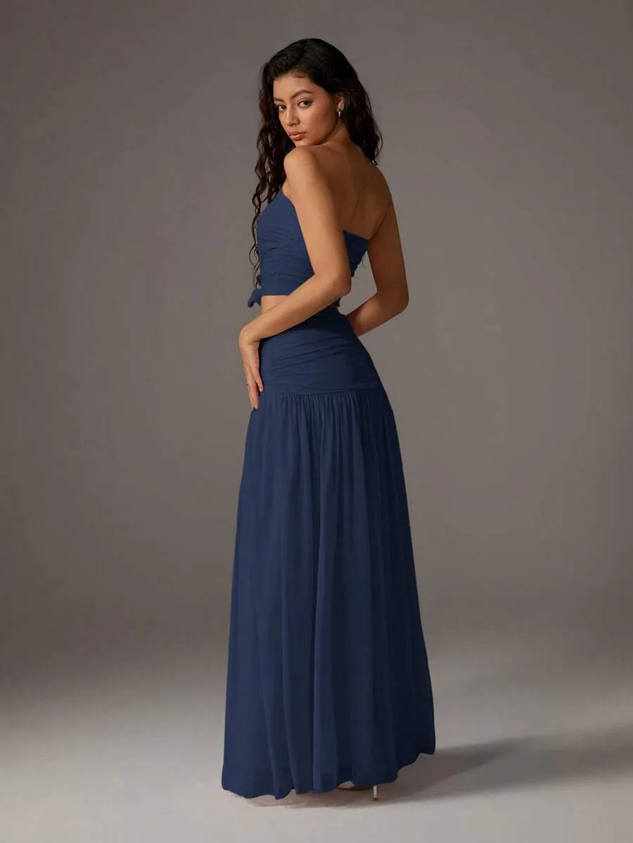 Set Drapeado ECRU — Top Bandeau y Falda Maxi