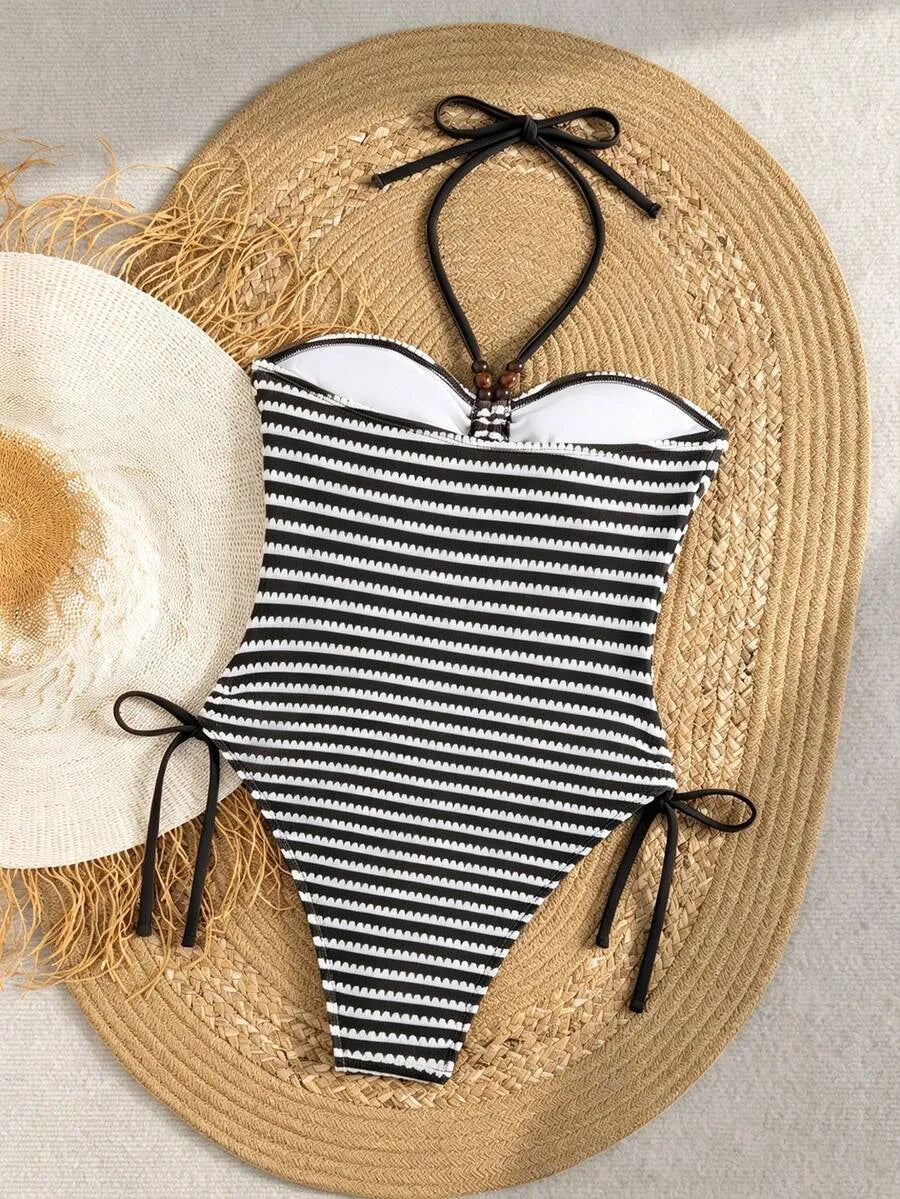 Bañador Bandeau STRIPE — Rayas Marrón y Blanco