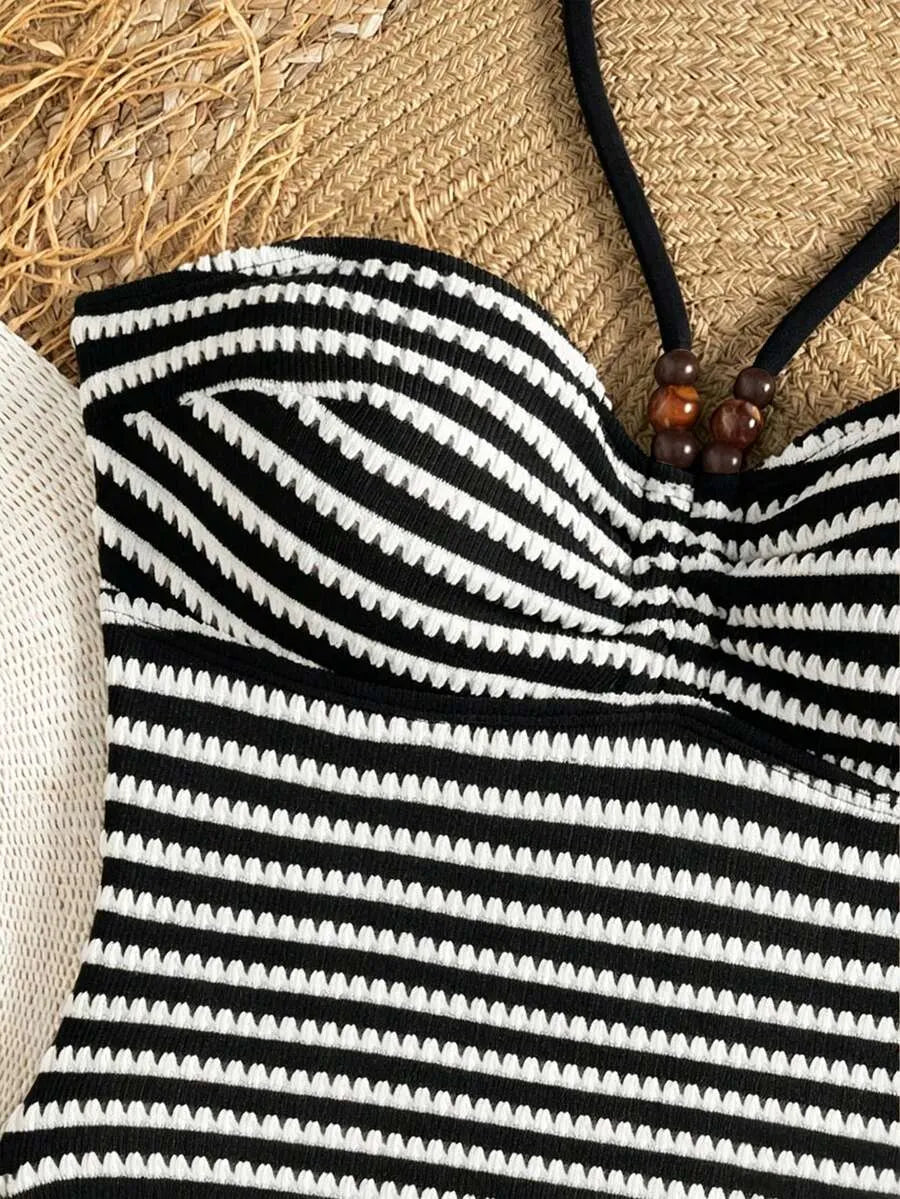 Bañador Bandeau STRIPE — Rayas Marrón y Blanco