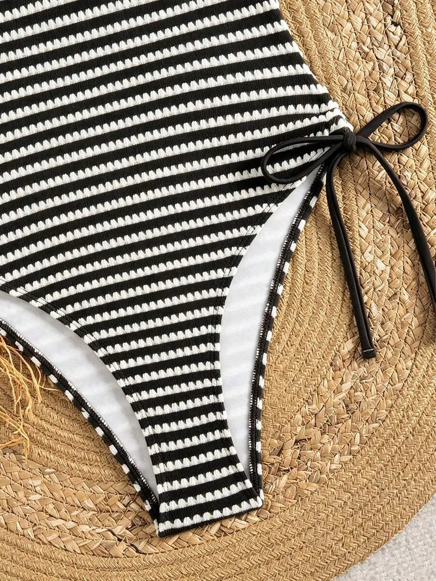 Bañador Bandeau STRIPE — Rayas Marrón y Blanco