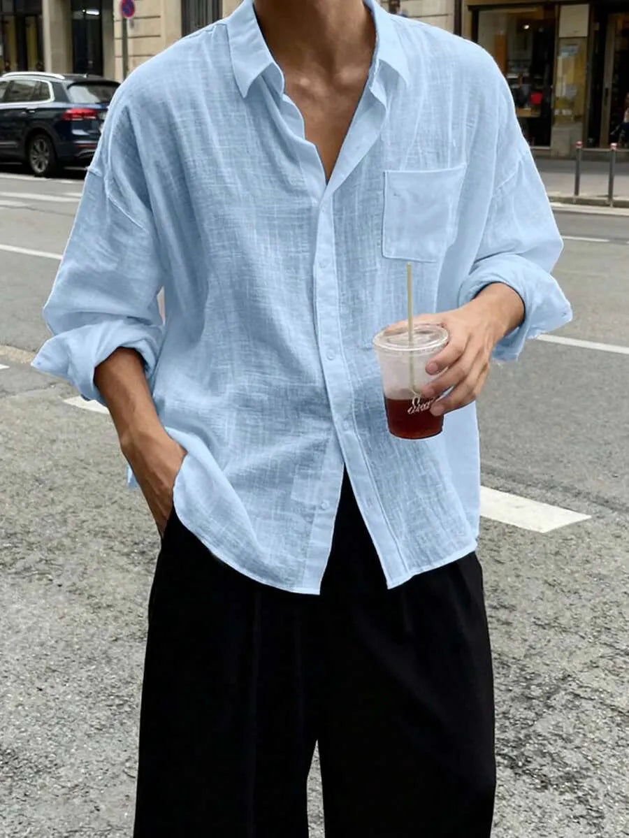 Camisa Lino AZUL CIELO — Oversize Relaxed