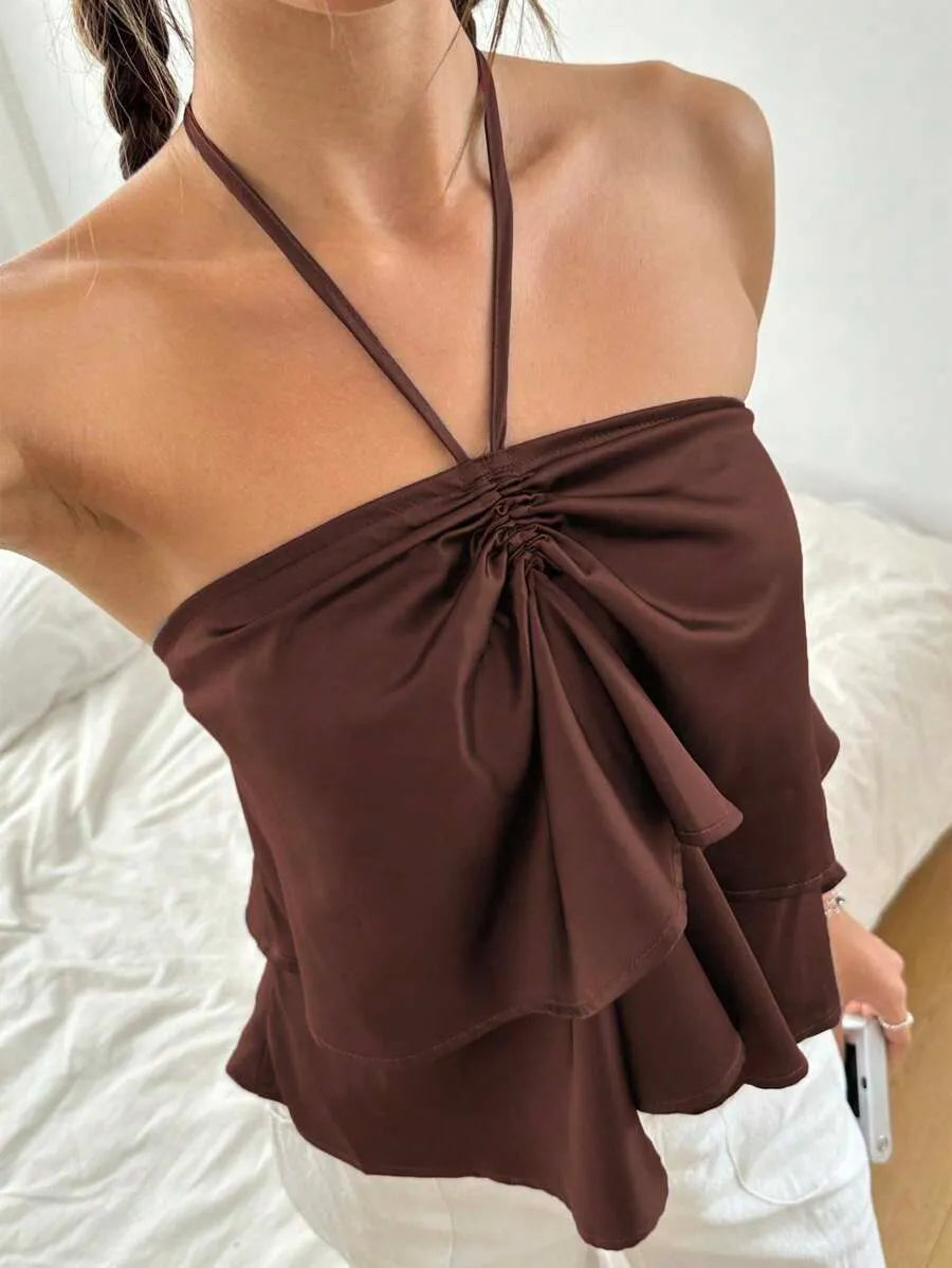Top Halter SATIN BOW — Nudo Drapeado